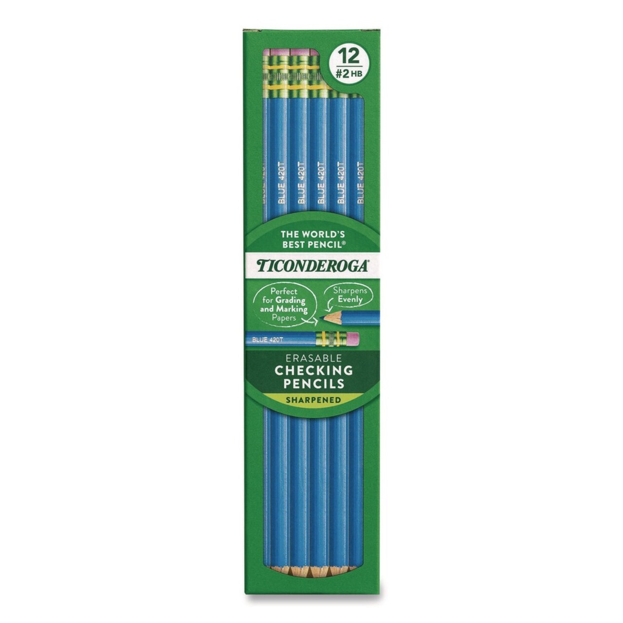 Ticonderoga 2.6 mm 2B (#2) Erasable Colored Pencils - Blue Lead/Blue Barrel (12/Pack)